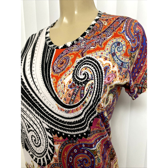 ETRO Top Blouse T Shirt Tee Round Neck Multi Color Paisley Short Sleeve 46 10 M - Picture 3 of 6